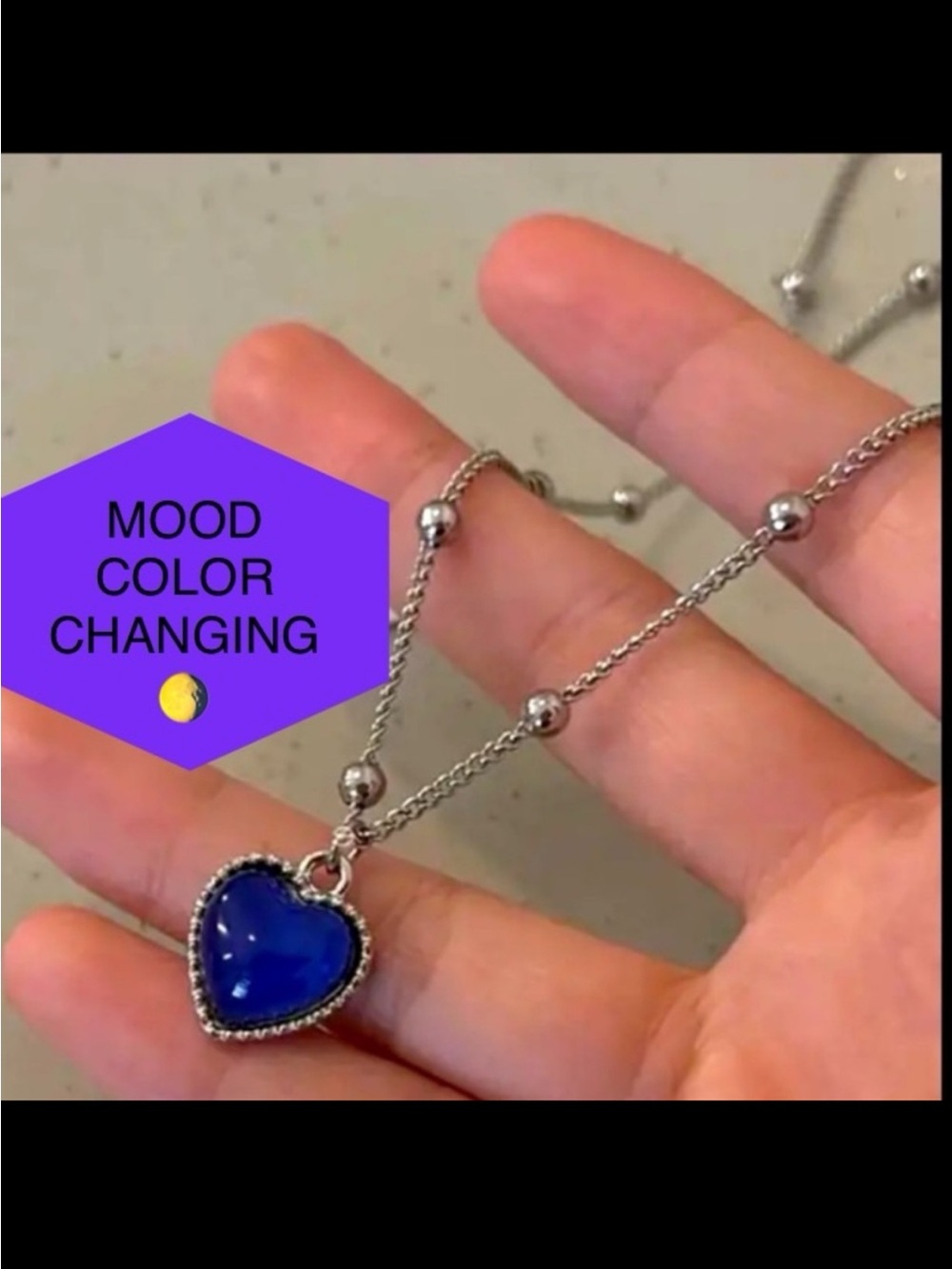 🆕Silver Plated Mood/Color Changing Heart Necklace-Beaded Necklace
